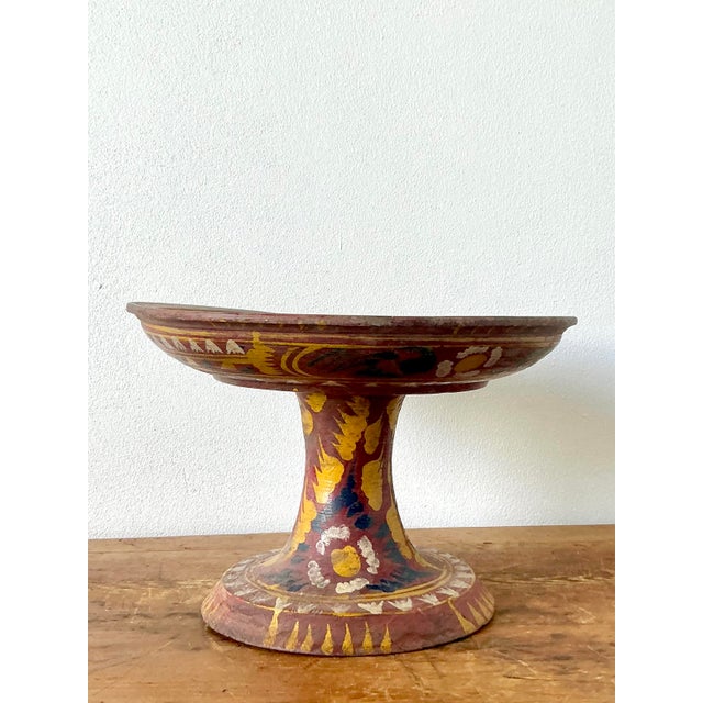 Vintage Boho Bali Dulang Painted Wooden Offering Tray For Sale In West Palm - Image 6 of 12