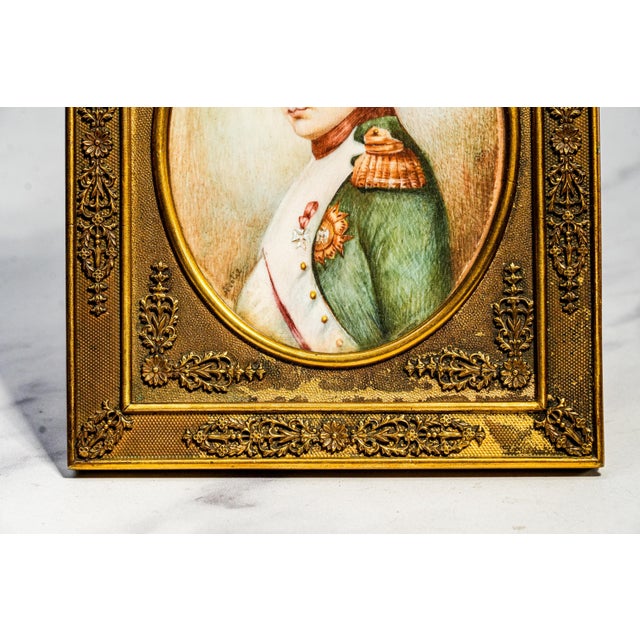 Ornate French Empire Style Antique Metal Frame Napoleon Portrait Miniature Painting Home Decor For Sale - Image 10 of 17