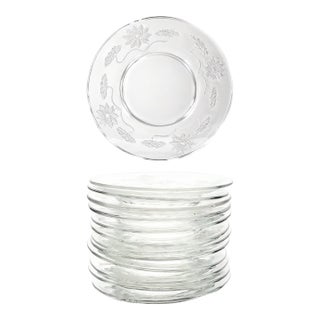 1910s Antique Fostoria “Lotus” 12 Etched Optic Appetizer or Bread Plates For Sale