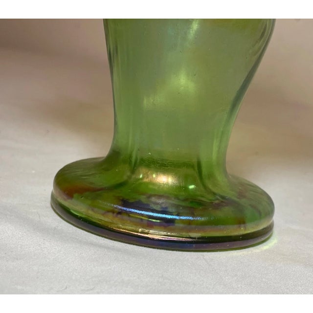Antique Hand Blown Bohemian Loetz Aurene Iridescent Green Dimple Glass Vase For Sale - Image 11 of 15