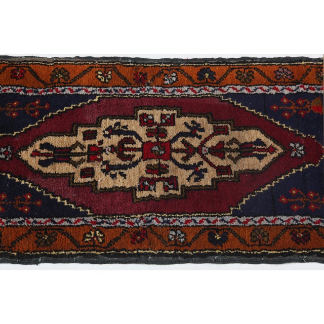 Mid 20th Century Vintage Turkish Rug – Red Medallion, Floral Borders, Hand-Knotted Wool -1' 5'' X 2' 9'' For Sale - Image 5 of 13