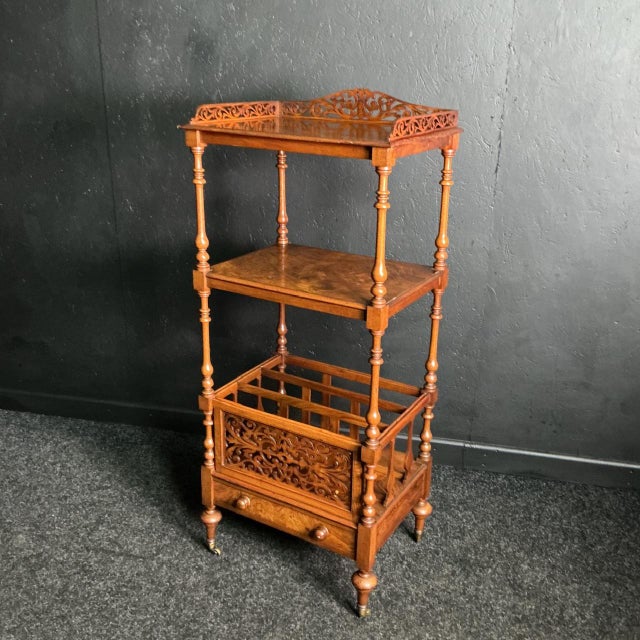 Brown Victorian Burr Walnut Whatnot, Canterbury, 1865 For Sale - Image 8 of 8