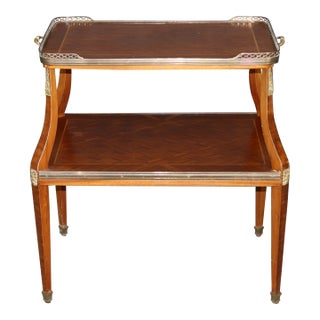 French Marquetry Louis XVI Style Bronze Mounted Two Tier Dessert Table For Sale