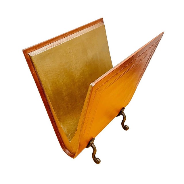 Brown Leather and Cast Iron Magazine Rack Chairish