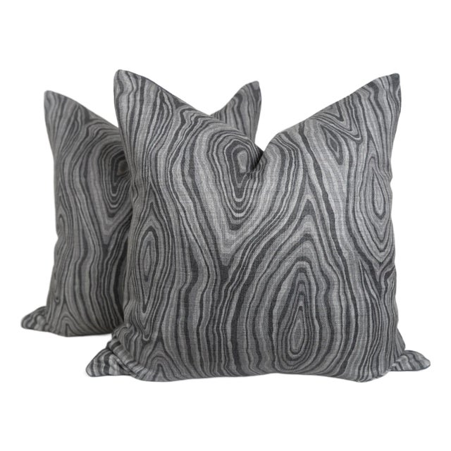 Designer Gray Malachite Linen Pillow Covers 22x22 - a Pair For Sale