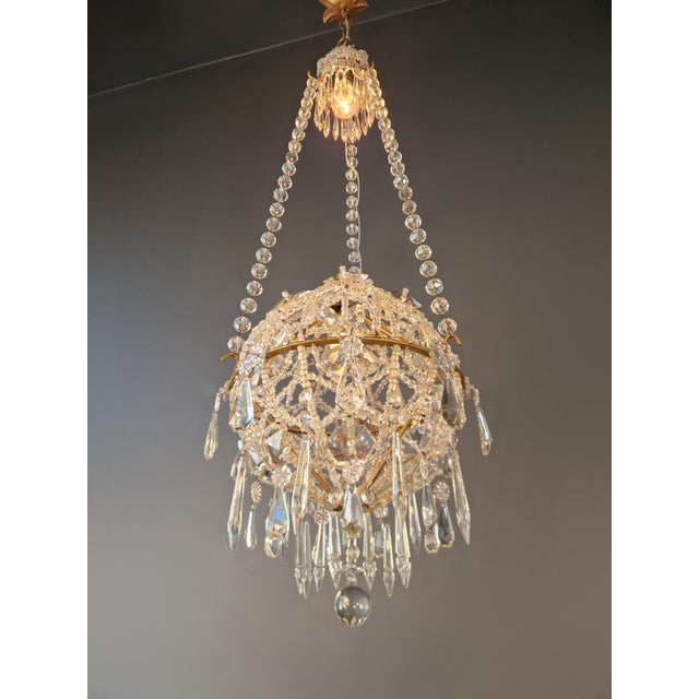 1910s Antique Closed Crystal Body Sphere Basket Chandelier Bohemian For Sale - Image 5 of 13