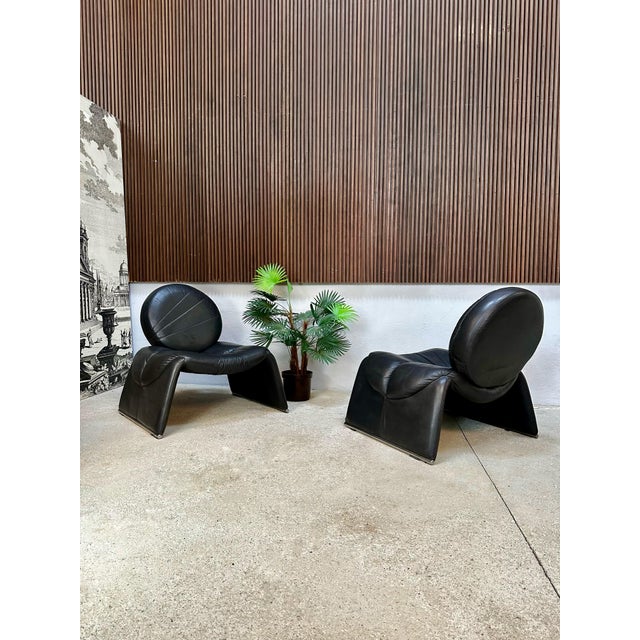 Calypso C35 Leather Lounge Chairs by Vittorio Introini for Saporiti, Italy, 1980s, Set of 2 For Sale - Image 18 of 18