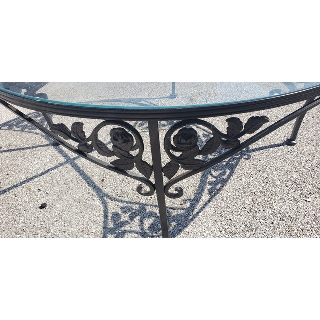 Vintage Chantilly Rose Outdoor Black Wrought Iron, Glass Top Coffee