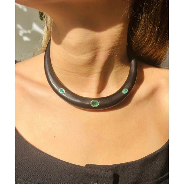 Wood Necklace With Emeralds & 14k Gold For Sale In New York - Image 6 of 10