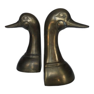 Vintage Brass Duck Head Bookends - a Pair For Sale