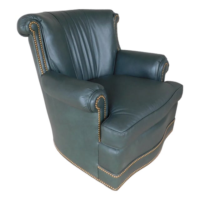 Hancock & Moore Leather Swivel Rocking Arm Club Chair For Sale