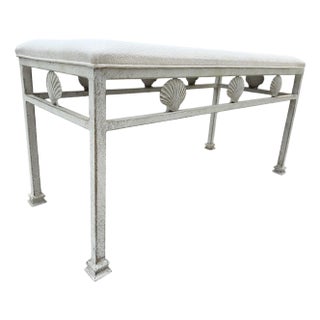 Vintage Palm Beach Scallop Shell Motif Upholstered Bench For Sale