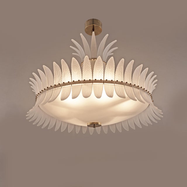 2000 - 2009 Art Deco Italian Murano Glass Feather Chandelier with Brass Details, 2000 For Sale - Image 5 of 13