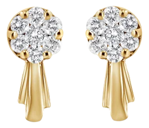 14K Yellow Gold 3/4 Cttw Diamond Floral Cluster Drop and Dangle Stud Earrings