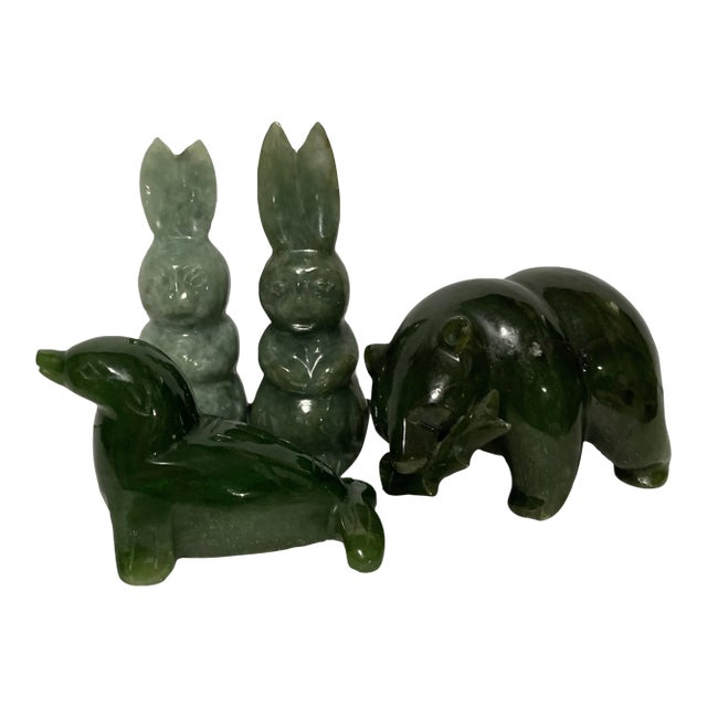 Vintage Carved Jade Animal Figurines - Set of 4 For Sale