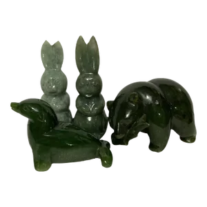Vintage Carved Jade Animal Figurines - Set of 4