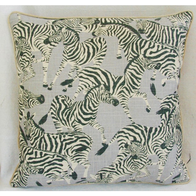 Designer Safari Zebra Linen & Velvet Feather/Down Pillow For Sale - Image 4 of 4