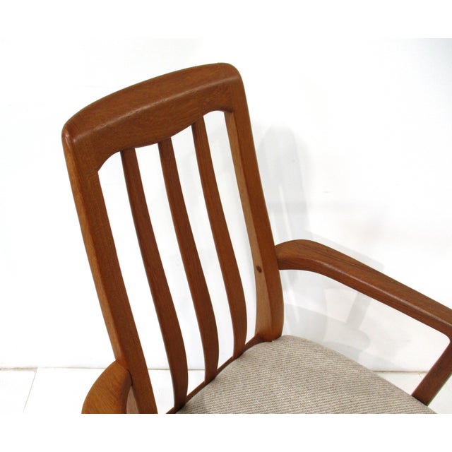 Teak Upholstered Dining Chairs 2 Arm 2 Sides in the Style of Danish Modern For Sale - Image 13 of 17