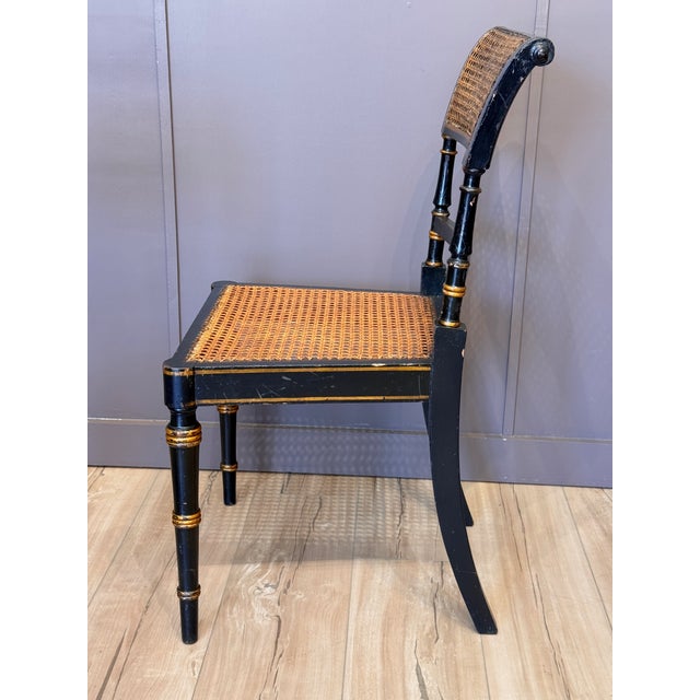 Set of Four Diminutive English Regency Ebonized and Caned Side Chairs For Sale - Image 11 of 13