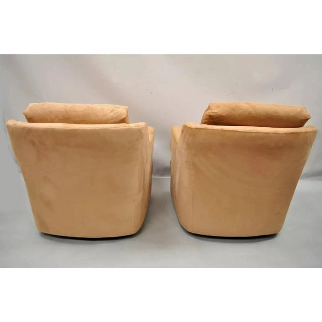 Mid 20th Century Vintage Mid Century Modern Brown Upholstered Swivel Lounge Club Chairs - A Pair For Sale - Image 10 of 10
