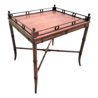 Vintage Faux Bamboo Wood Baker Style Detailed Lip Rectangular Regency Side Table For Sale