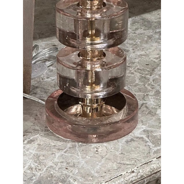 Pair of Murano Pink Disc Lamps For Sale - Image 4 of 5