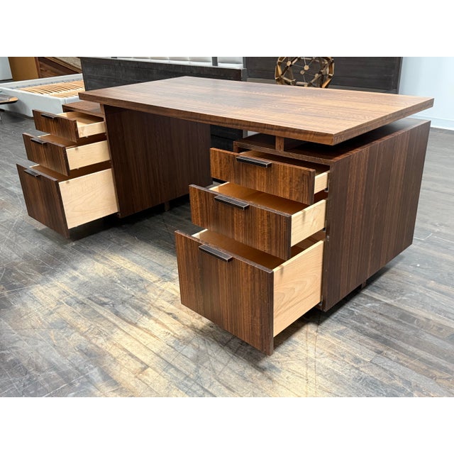 Custom Designed Zebra Wood Office Desk For Sale - Image 4 of 12