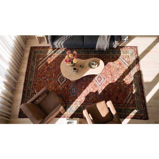 Classy Red Ground With Three Lozenge Motif Herati Design Persian Bakshaiesh Gallery Rug For Sale - Image 13 of 13