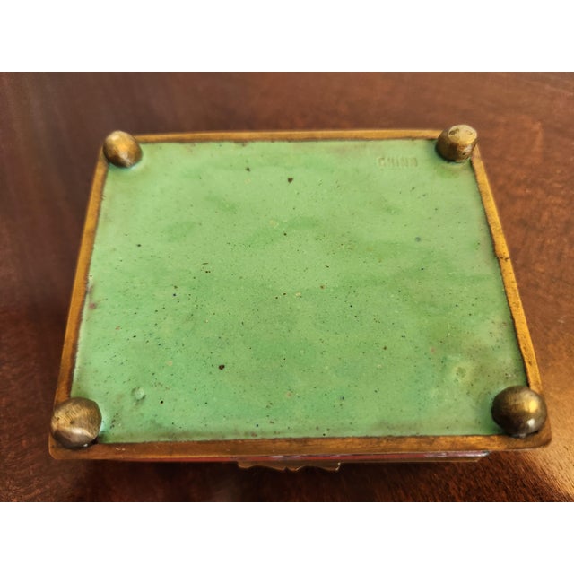 Metal Vintage Chinese Colorful Floral Red Cloisonné Box For Sale - Image 7 of 13