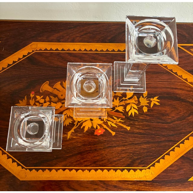 Contemporary 3Pc Metropolitan Crystal Candlestick Set (5" / 7" / 9") For Sale - Image 3 of 4