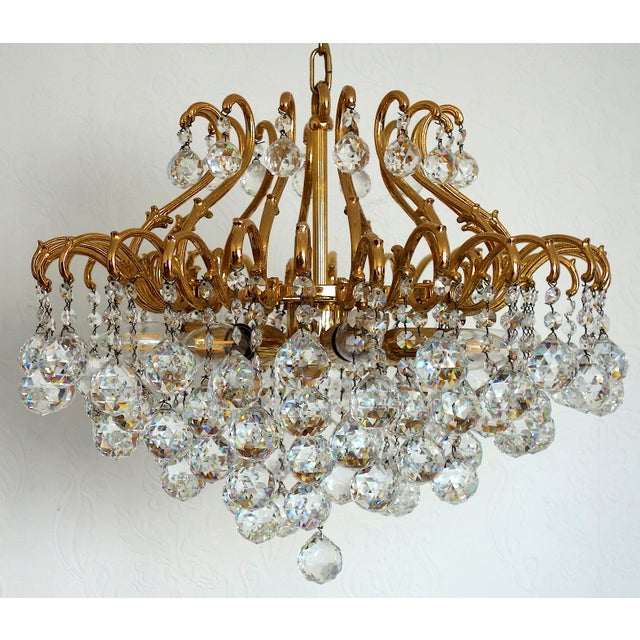 Vintage Brass and Lead Crystal Ball Chandelier from Schröder, 1970s For Sale - Image 15 of 15