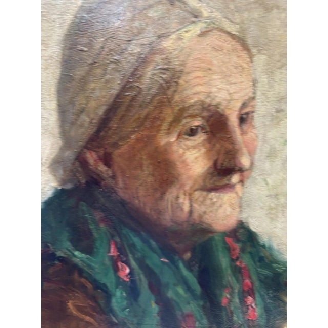Fritz August Breuhaus de Groot Fritz Hildebrandt, Elderly Lady Knitting, Oil Painting on Canvas For Sale - Image 4 of 12