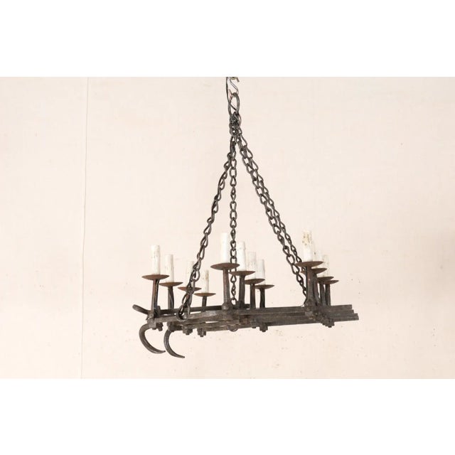 Metal Mid 20th Century French 12-Light Forged Iron Chandelier For Sale - Image 7 of 11