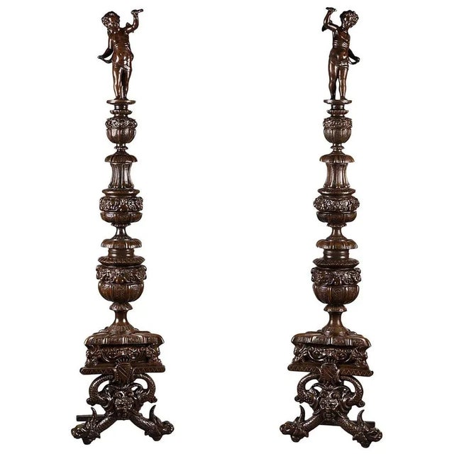 19th-Century Napoleon III Andirons in Patinated Bronze, Set of 2 For Sale - Image 5 of 5