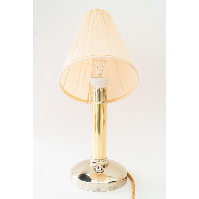 Art Deco Alpaca/Brass Table Lamp with Fabric Shade Vienna, Austria, 1920s For Sale - Image 3 of 18