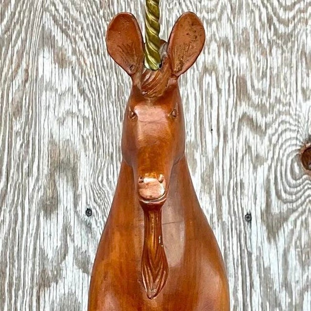 Wood Vintage Boho Hand Carved Wood and Brass Unicorn For Sale - Image 7 of 12