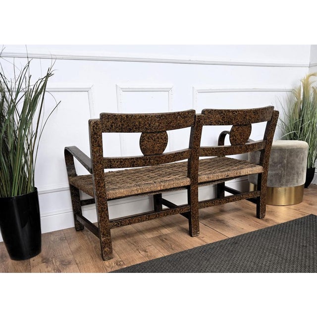 Vintage Italian Burl Wood and Cord Woven Rope Lounge Bench, 1960s For Sale - Image 9 of 10