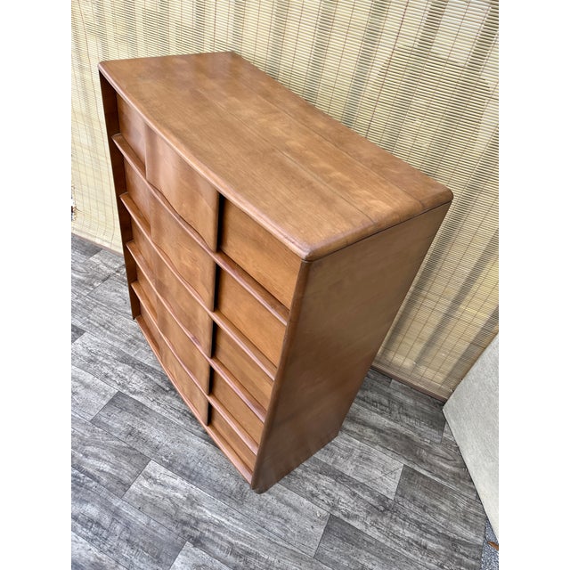 Heywood-Wakefield Refinished Mid Century Modern Five-Drawer Highboy Dresser by Heywood Wakefield Circa 1950s For Sale - Image 4 of 18
