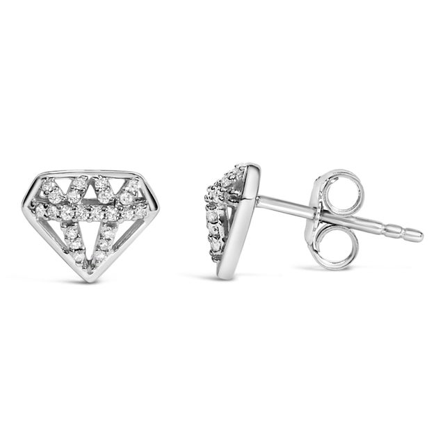 Haus of Brilliance Sterling Silver 1/6 Cttw Diamond Motif Stud Earrings For Sale - Image 4 of 4