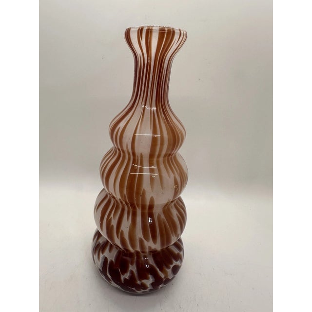 Murano Vintage White Cristal Murano Style Hand Blown Art Glass Vase For Sale - Image 4 of 5