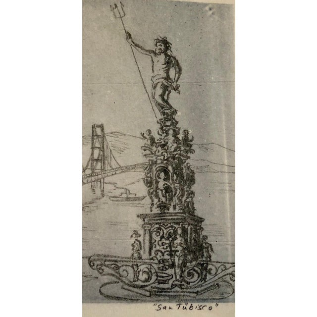 Modern Gottfried Salzmann, San Tubisco (Season's Greetings) Holiday Drawing Artwork Poseidon Trident Bridge, 1974 For Sale - Image 3 of 4