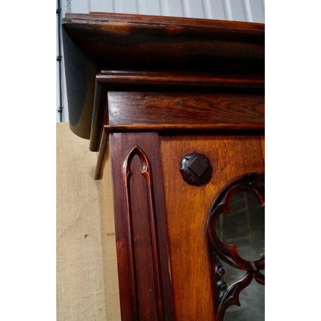 Wood Large Victorian Gothic Rosewood and Glass Bookcase, 1880s For Sale - Image 7 of 18
