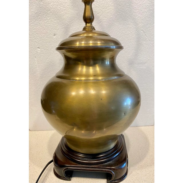 Vintage 1990s Asian Style Brushed Brass Lamp For Sale - Image 4 of 6