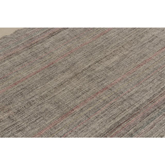 Rug & Kilim Vintage Kilim Rug in Black, White, Pink Striated Pattern For Sale - Image 4 of 11
