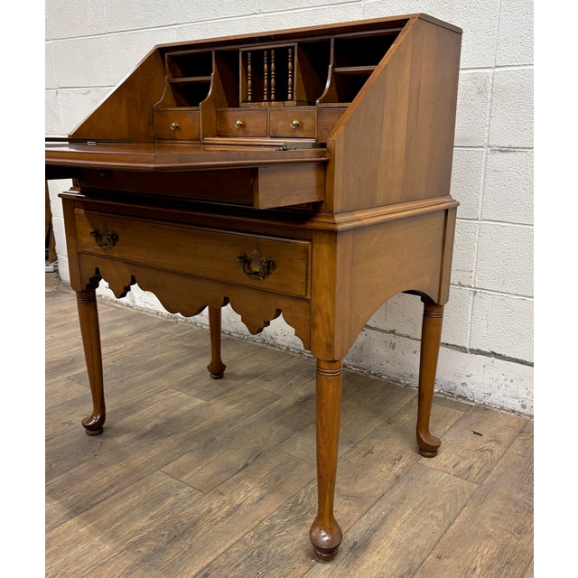 Wood Vintage Davis Cabinet Co Chippendale Queen Anne Style Slant Front Secretary Desk For Sale - Image 7 of 16