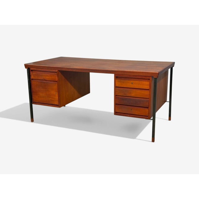 1950s Peter Hvidt & Orla Mølgaard-Nielsen, Executive Desk, Teak, Steel, Denmark, 1959 For Sale - Image 5 of 17