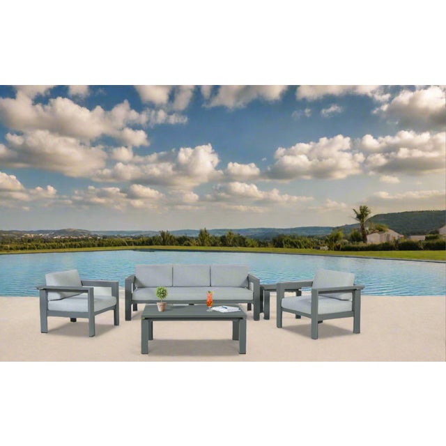 Sardinia Aluminum Frame Outdoor Sofa Set - Gray Cushions For Sale - Image 16 of 18