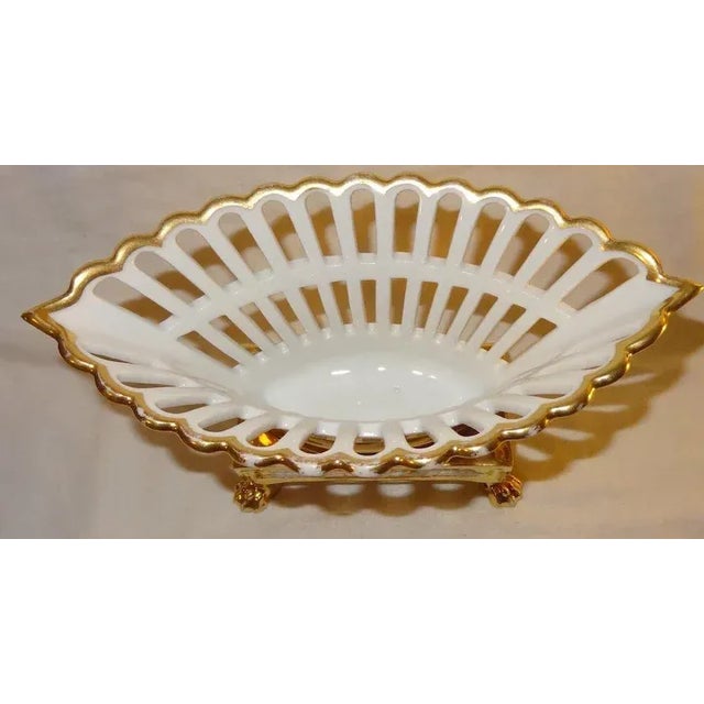 Ceramic 1820s French Empire White & Gold Porcelain Basket For Sale - Image 7 of 9