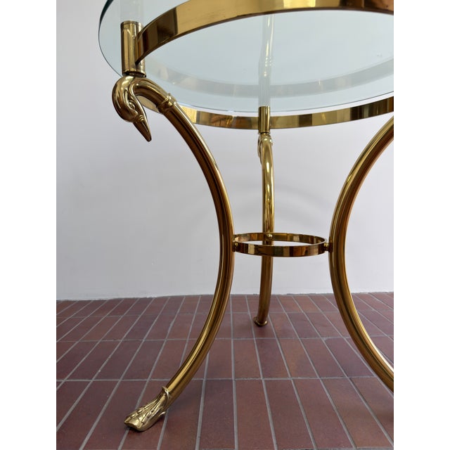 Brass Hollywood Regency Brass Swan & Glass Accent Table For Sale - Image 8 of 12