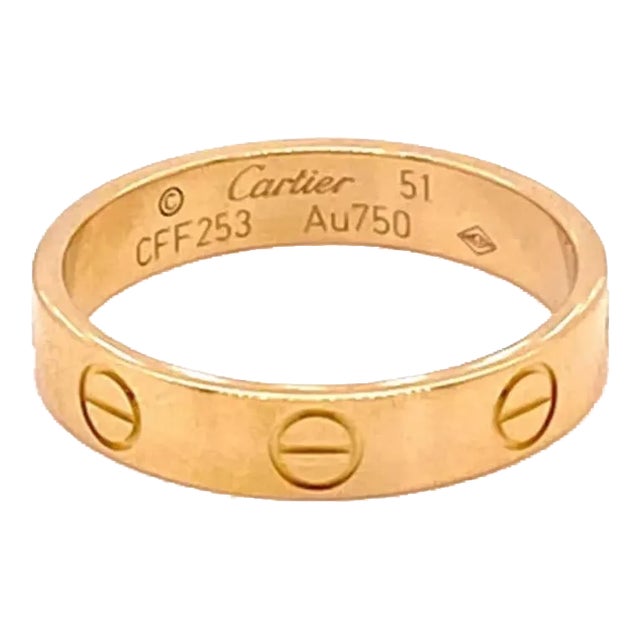 Cartier Mini Love 18k Pink Gold 3.6mm Band Ring W/Paper - Size 5.5 For Sale